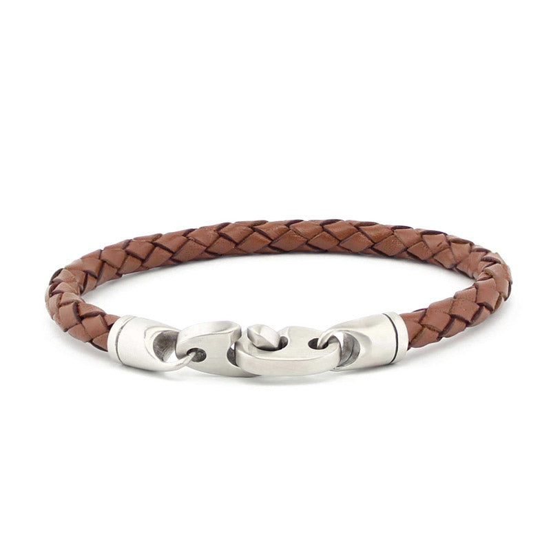 Brummel Clasp Single Wrap Leather Bracelet, Brown