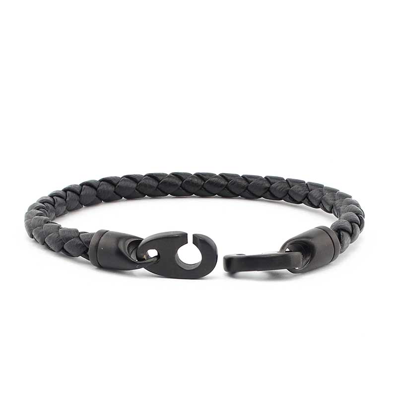 Brummel Clasp Single Wrap Leather Bracelet, Black