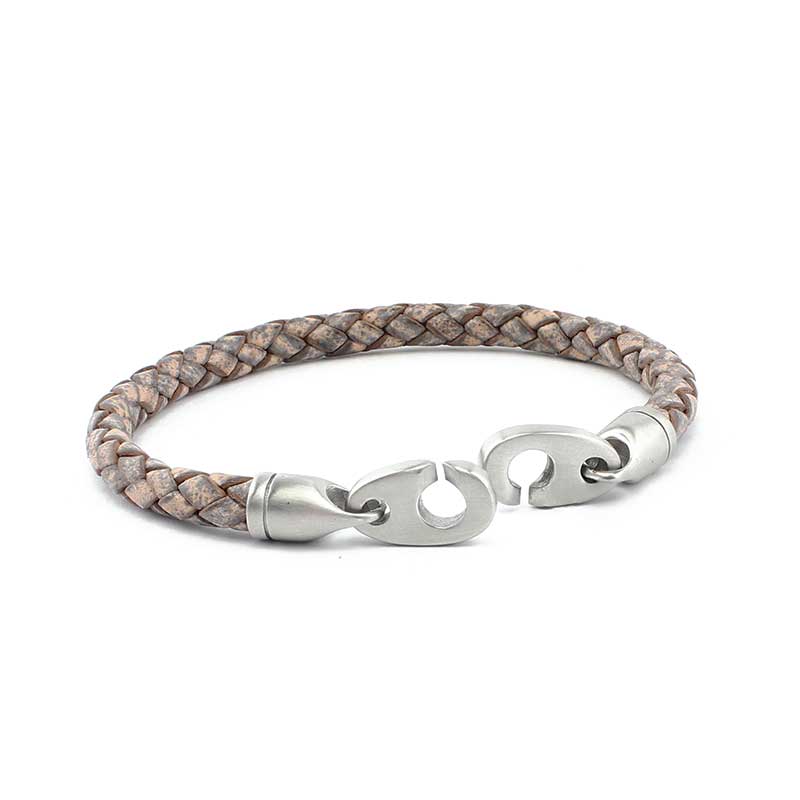 Brummel Clasp Single Wrap Leather Bracelet, Antique Grey