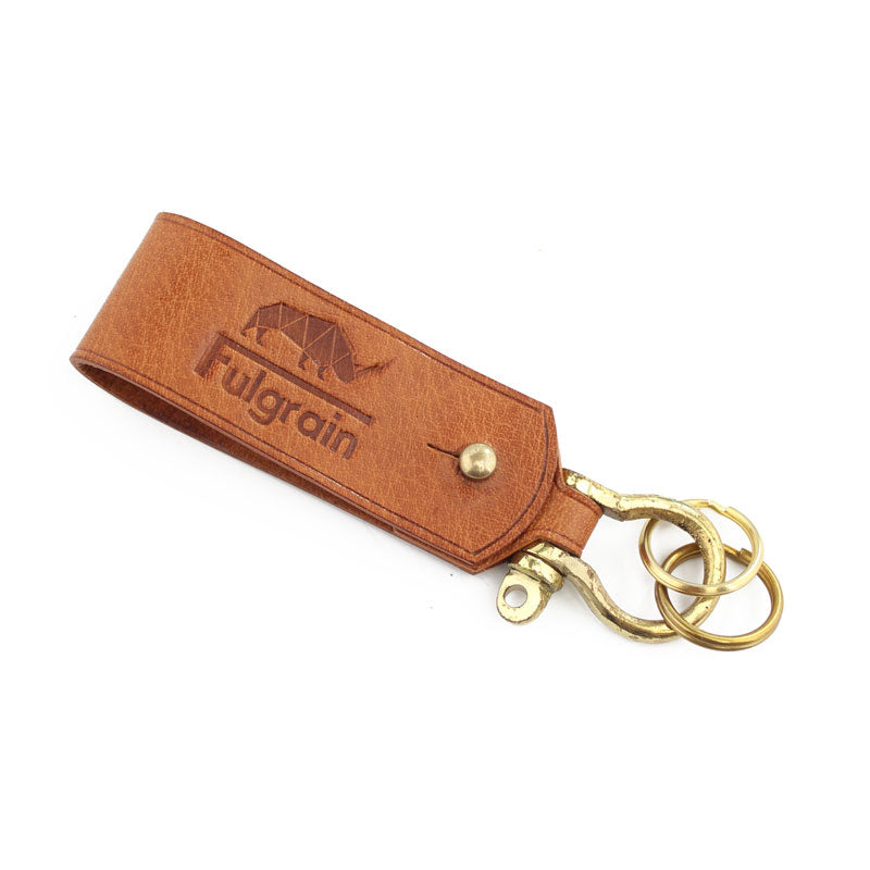 Leather Key Fob Brass Shackle, Tan