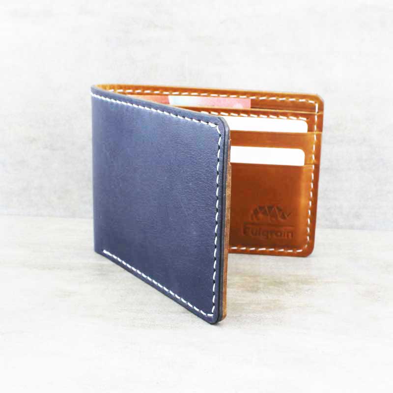 Classic Bifold Wallet, Navy + Tan