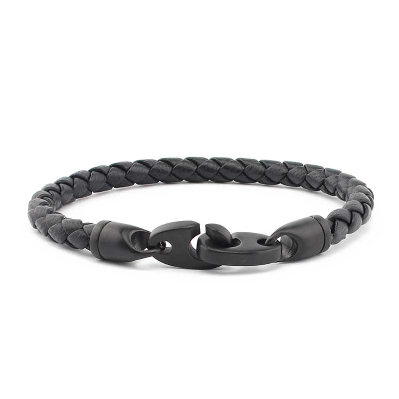 Brummel Clasp Single Wrap Leather Bracelet, Black